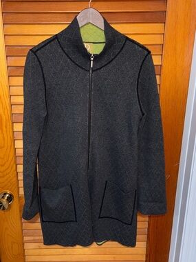 Damask Women’s Zip-Up Coat Sweater, gray and green - size small